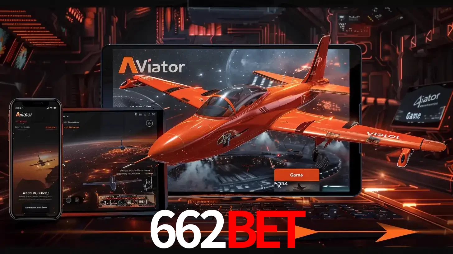 Apresentação tecnológica do jogo Aviator com um avião saindo da tela de um tablet, demonstrando a experiência imersiva em múltiplos dispositivos no 662bet.