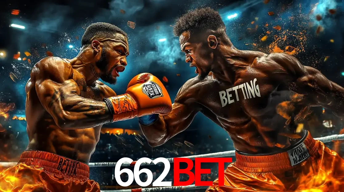 Dois boxeadores em uma luta intensa e explosiva, representando a adrenalina e as oportunidades de apostas em esportes de combate disponíveis na plataforma 662bet.