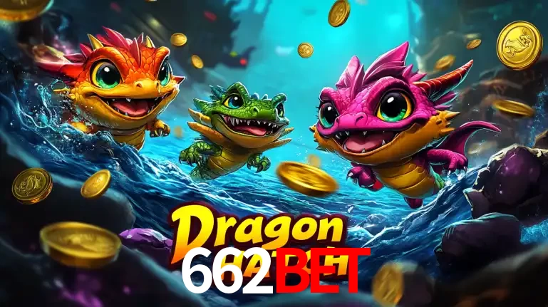 Arte promocional do jogo Dragon Hatch com três adoráveis dragões bebês nadando entre moedas de ouro, um dos slots mais divertidos para jogar no cassino 662bet.
