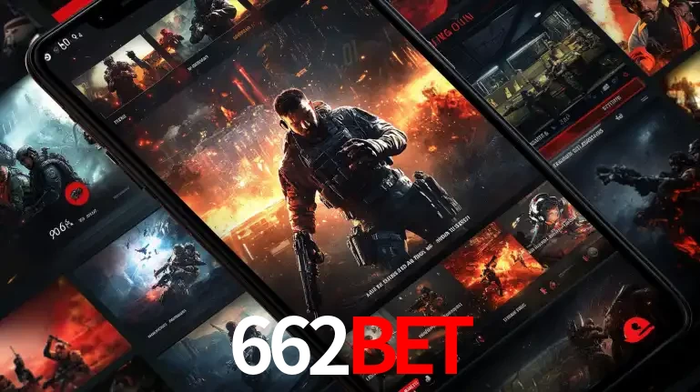Tela de um celular exibindo uma galeria de jogos de tiro com temática militar, mostrando a variedade de e-sports disponíveis para apostas na plataforma de entretenimento 662bet.