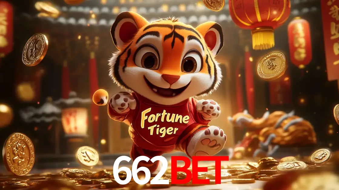 O alegre personagem do Fortune Tiger correndo sobre um caminho de moedas de ouro, simbolizando os grandes prêmios e a diversão do popular jogo de slot do 662bet.