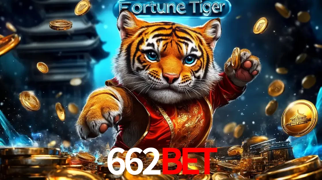 Imagem promocional do jogo de slot Fortune Tiger, com um tigre majestoso em traje tradicional cercado por uma fortuna em moedas de ouro, disponível agora no cassino 662bet.